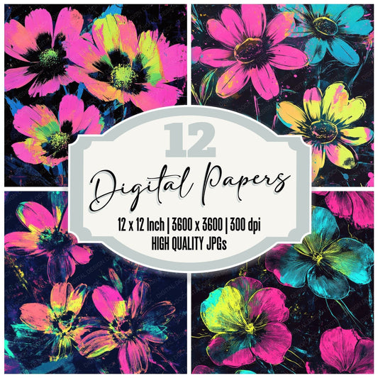 Neon Night Flowers Digital Paper Pack (DDD002715)