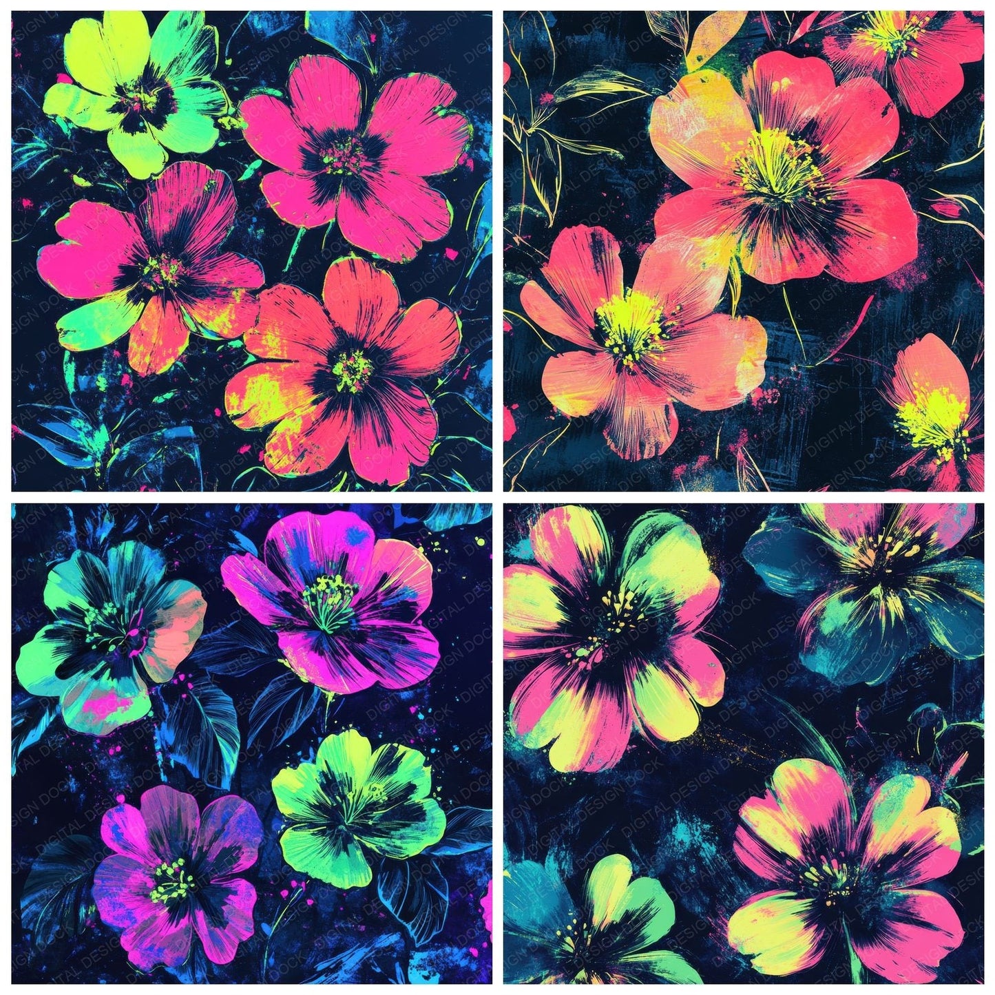 Neon Night Flowers Digital Paper Pack (DDD002715)
