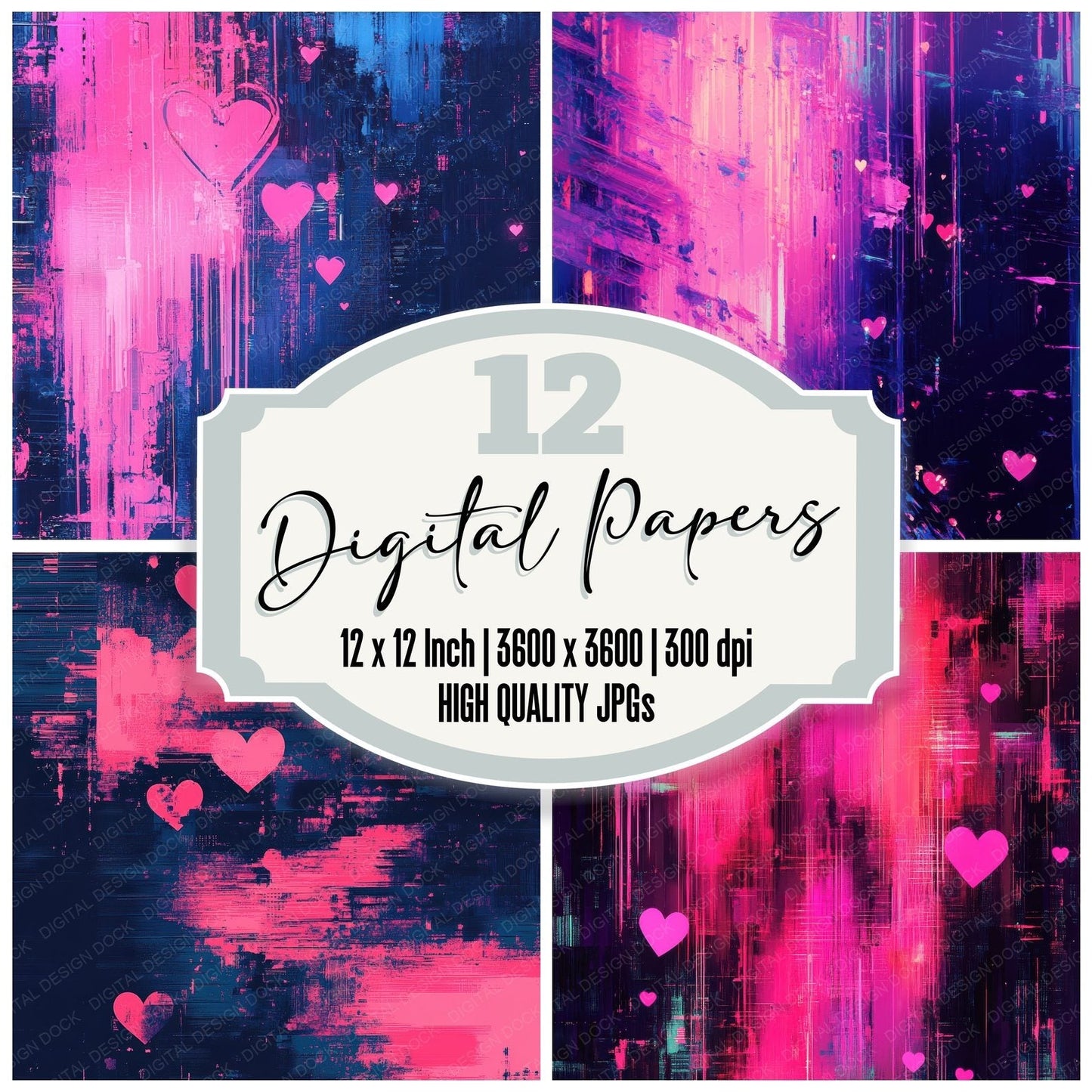 Neon Pixel Love Digital Paper Pack (DDD002723)