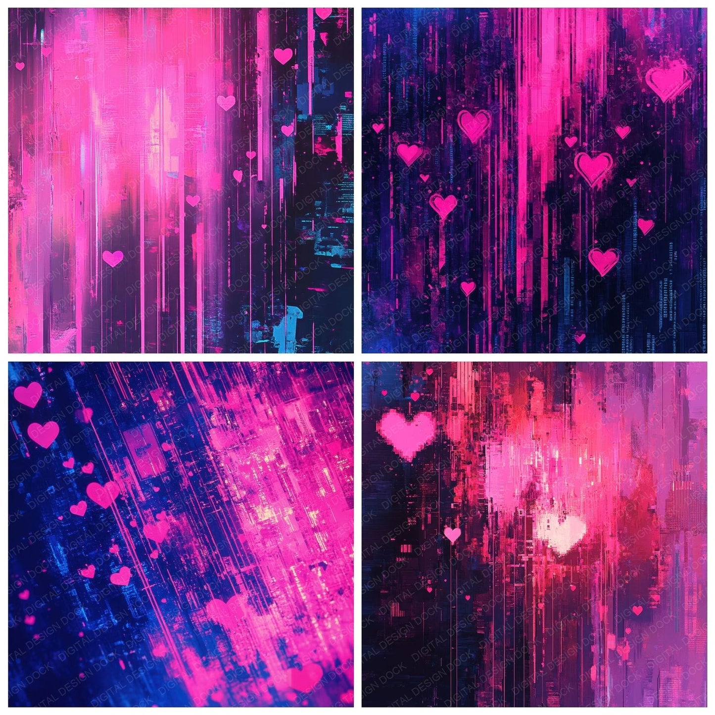 Neon Pixel Love Digital Paper Pack (DDD002723)