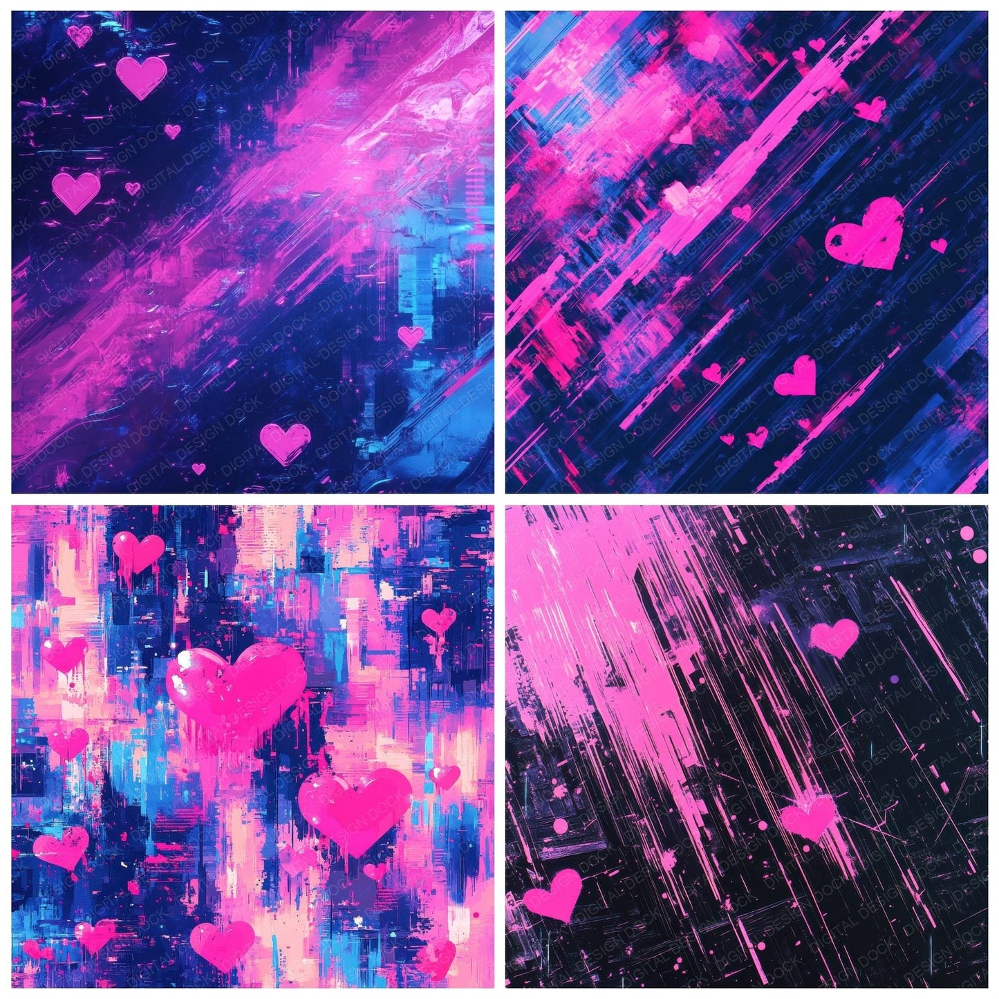 Neon Pixel Love Digital Paper Pack (DDD002723)