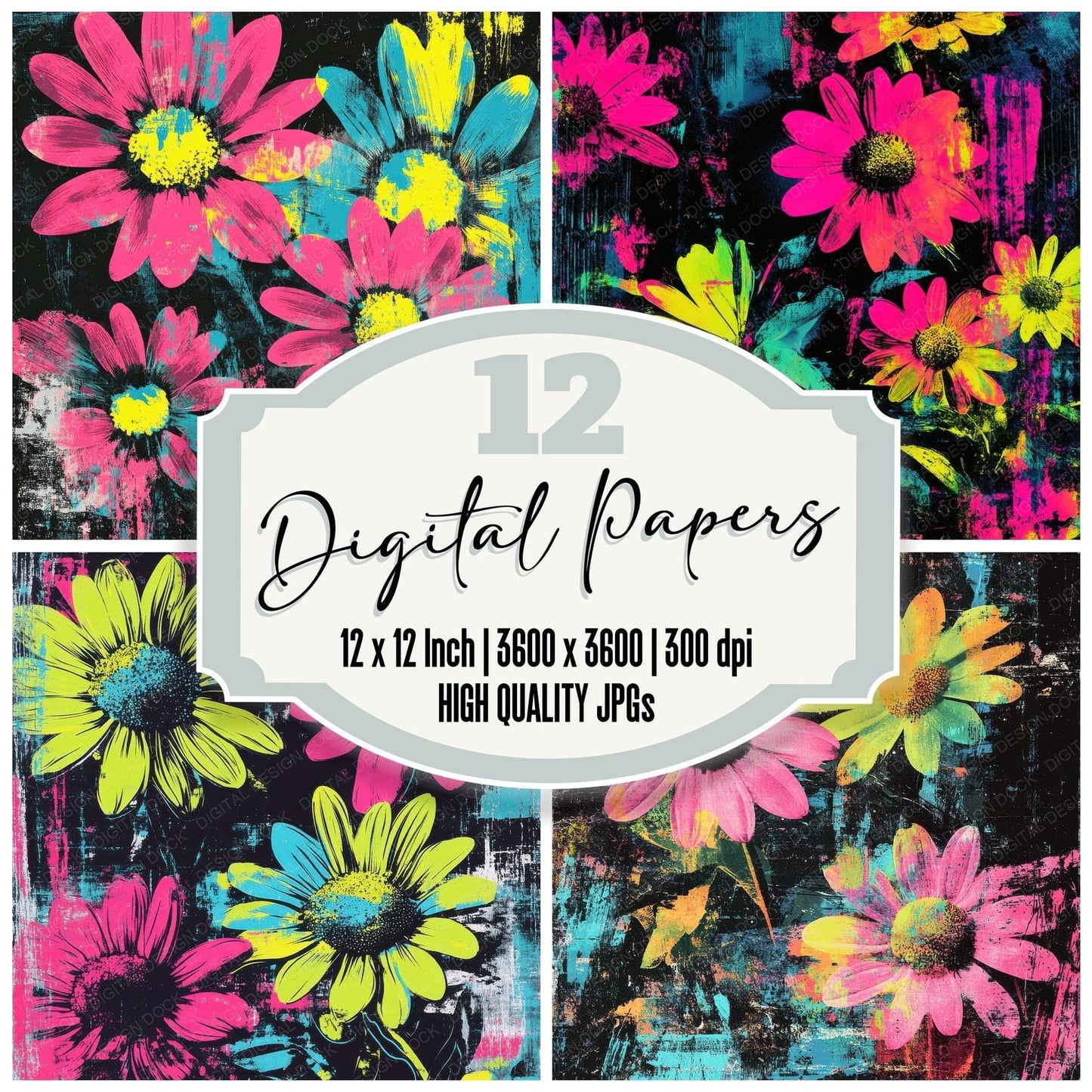 Neon Pop Flowers Digital Paper Pack (DDD002724)