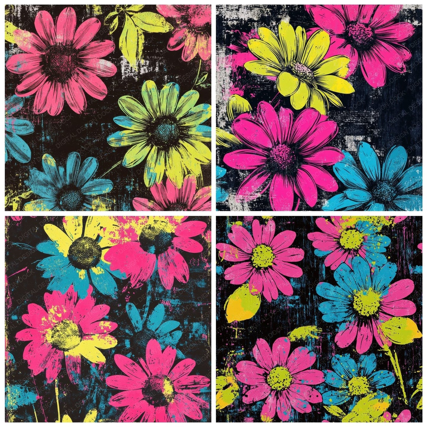 Neon Pop Flowers Digital Paper Pack (DDD002724)