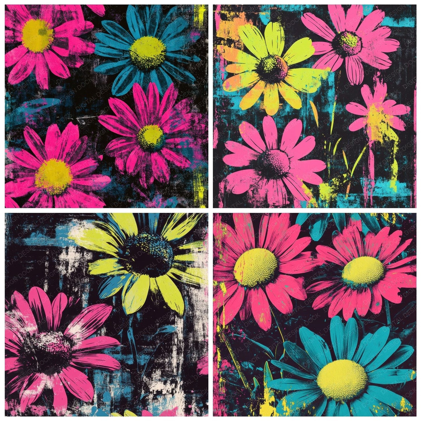 Neon Pop Flowers Digital Paper Pack (DDD002724)