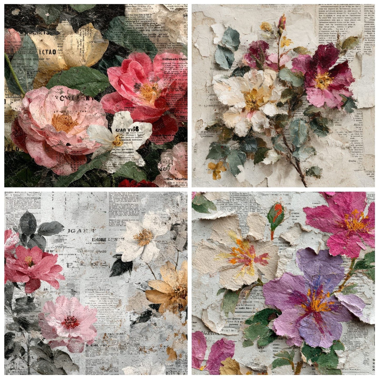 Newspaper Scrap Floral Ink Digital Paper Pack (DDD002751)
