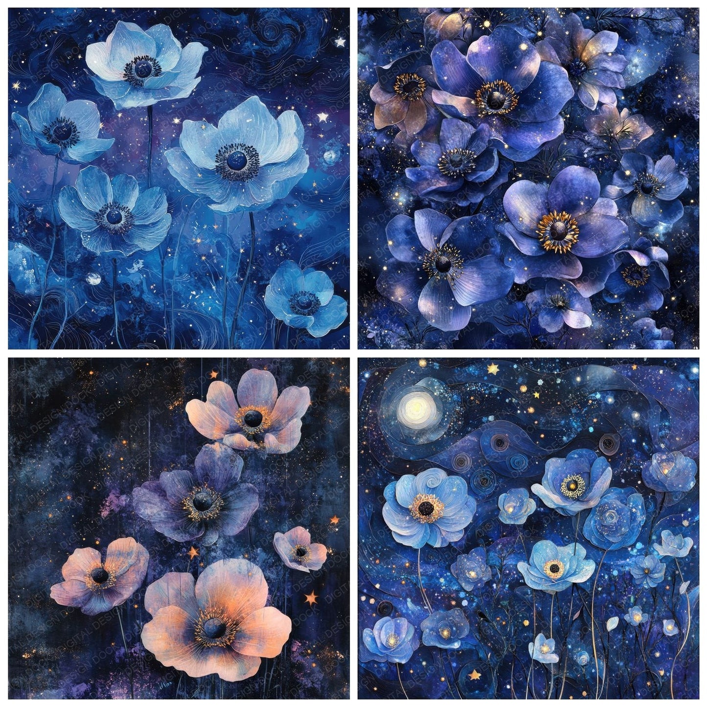 Noctilucent Anemone Stars Digital Paper Pack (DDD002755)