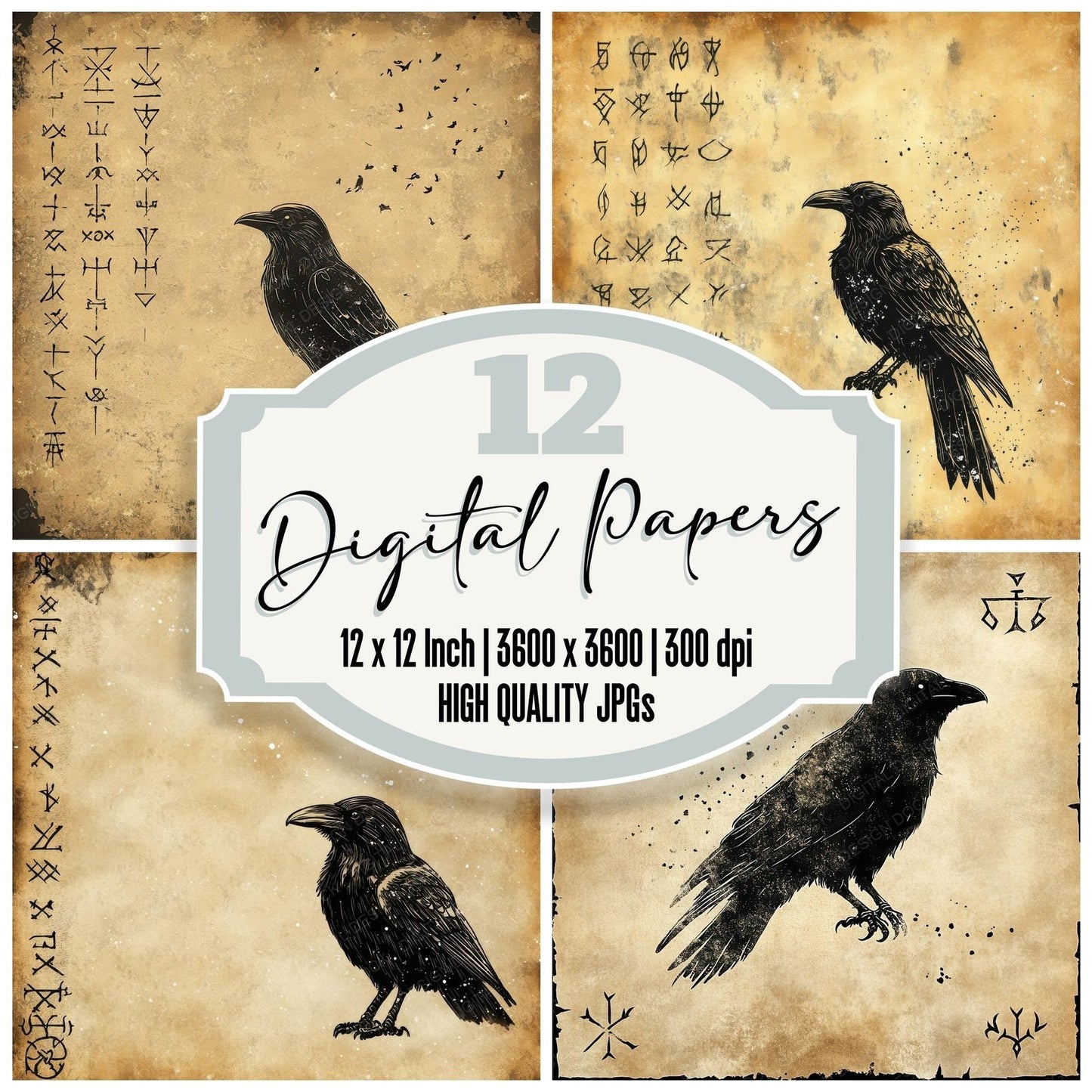 Nordic Rune Raven Dust Digital Paper Pack (DDD002764)