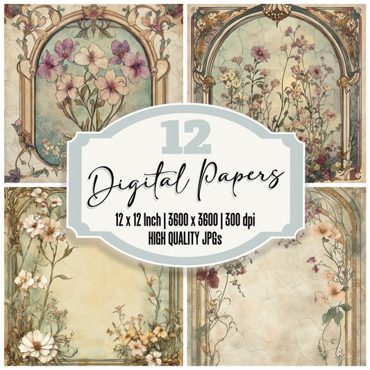 Nouveau Blossom Scroll Digital Paper Pack (DDD002770)