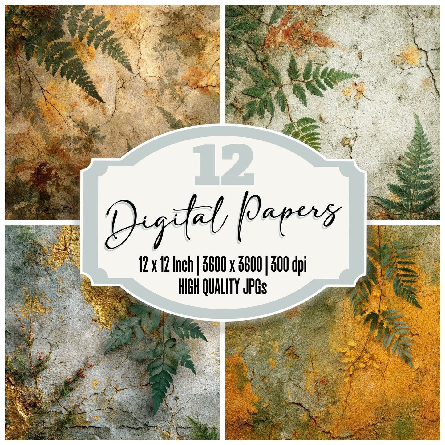 Ochre Green Crack Moss Digital Paper Pack (DDD002784)