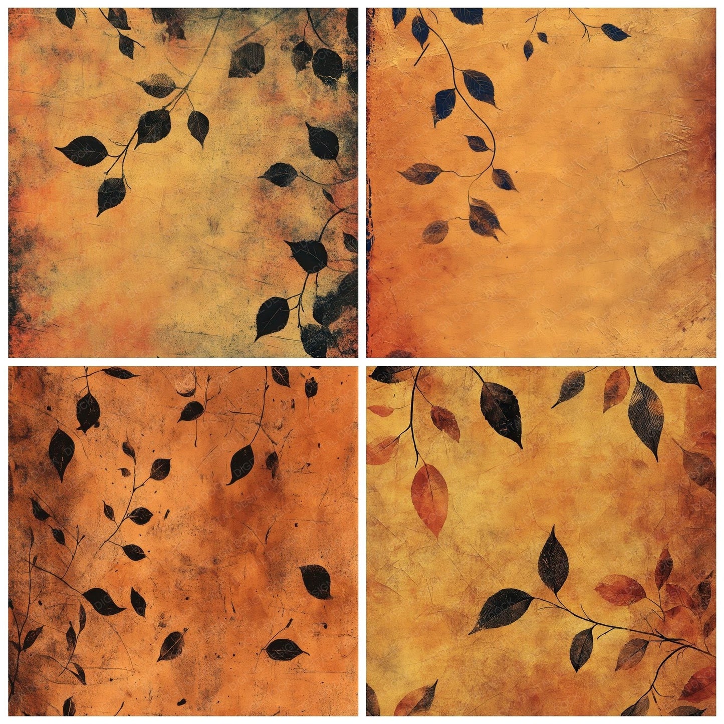 Ochre Ink Leaves Digital Paper Pack (DDD002785)