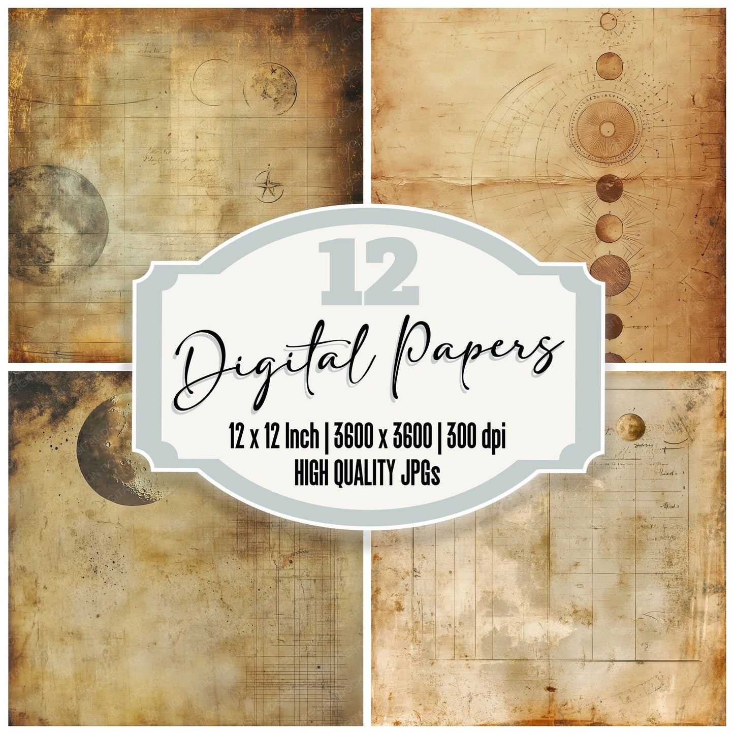 Ochre Moon Script Digital Paper Pack (DDD002787)