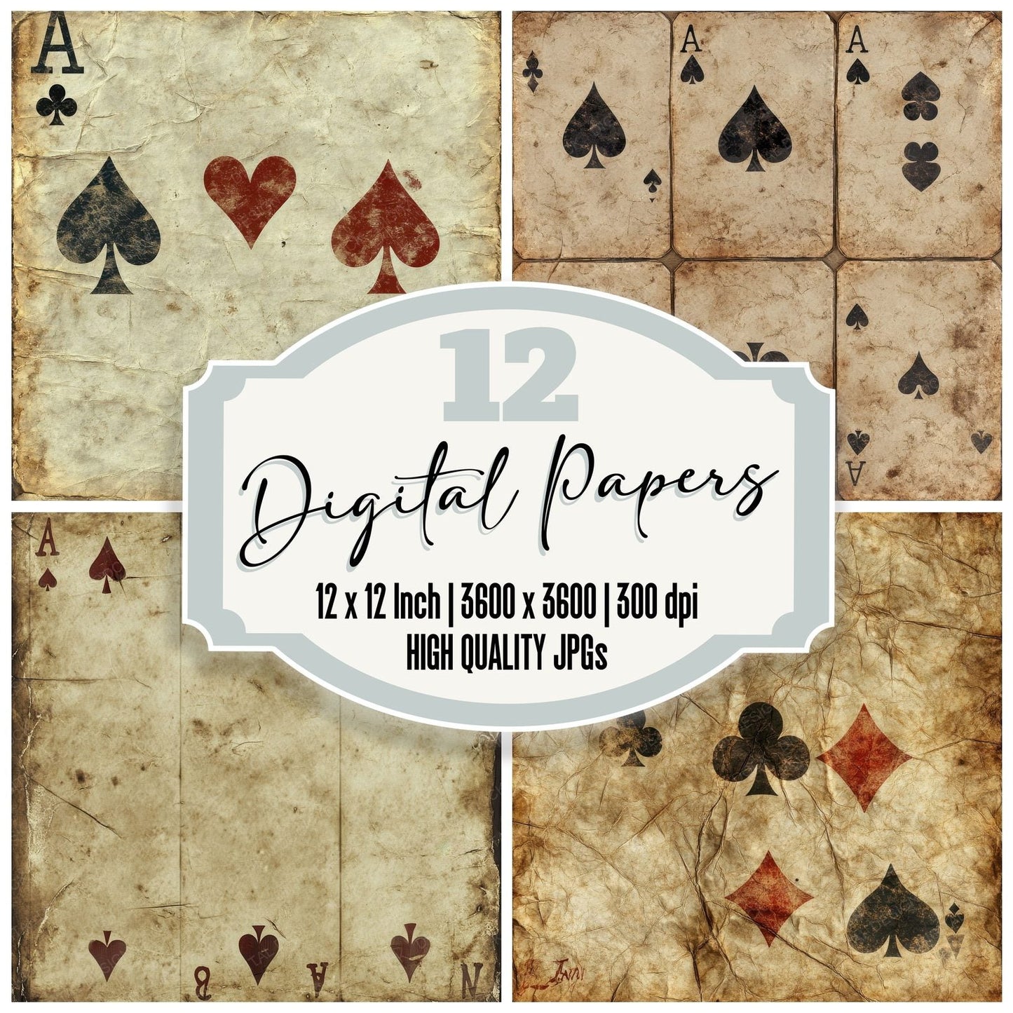 Old Playing Cards Background Digital Paper Pack (DDD002813)