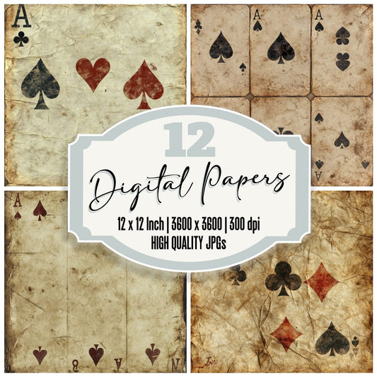 Old Playing Cards Background Digital Paper Pack (DDD002813)