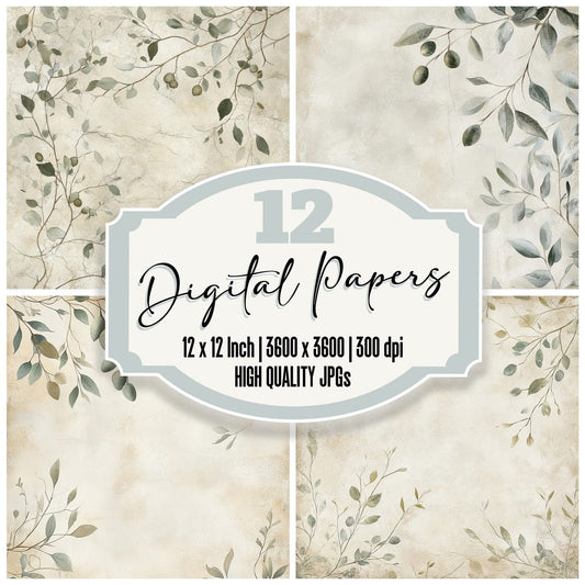 Olive Branches and Eucalyptus Leaves Digital Paper Pack (DDD002818)