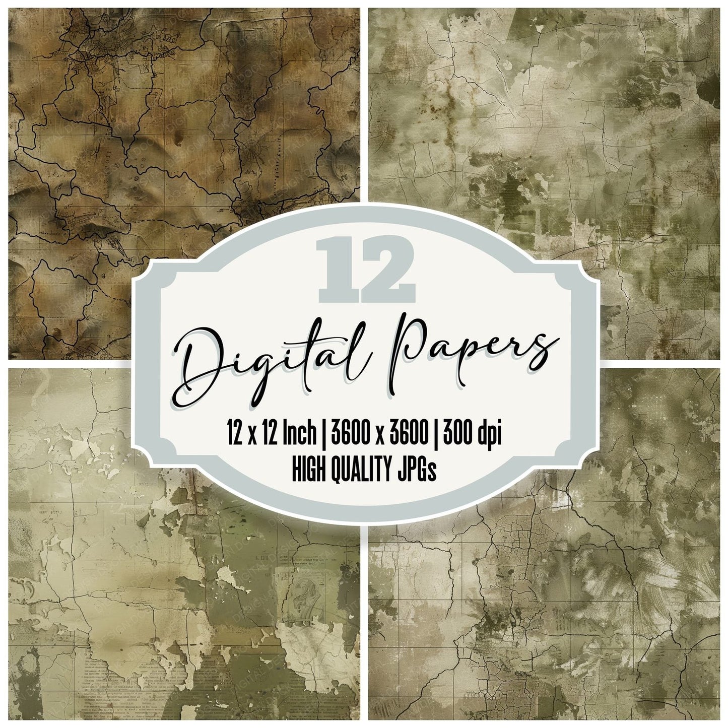 Olive and Khaki Military Maps Digital Paper Pack (DDD002820)