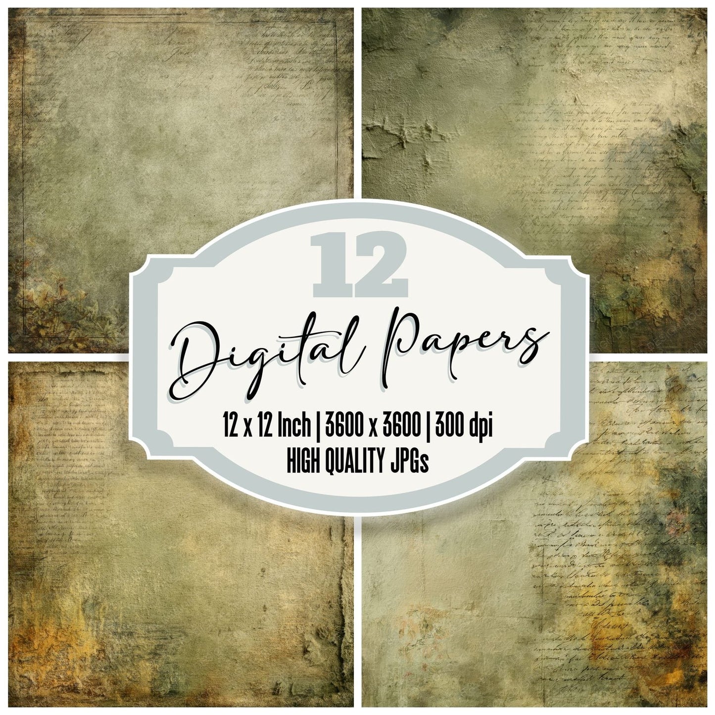 Olive Script Stitch Digital Paper Pack (DDD002822)