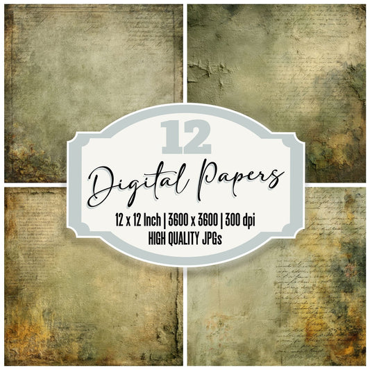 Olive Script Stitch Digital Paper Pack (DDD002822)