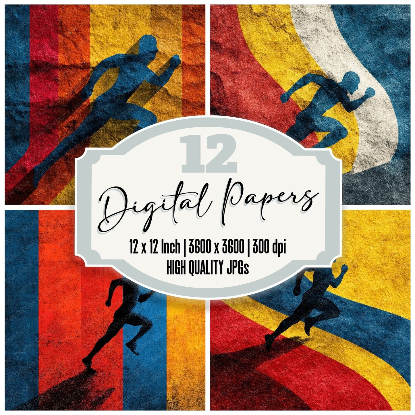 Olympic Poster Red Blue Gold Digital Paper Pack (DDD002825)