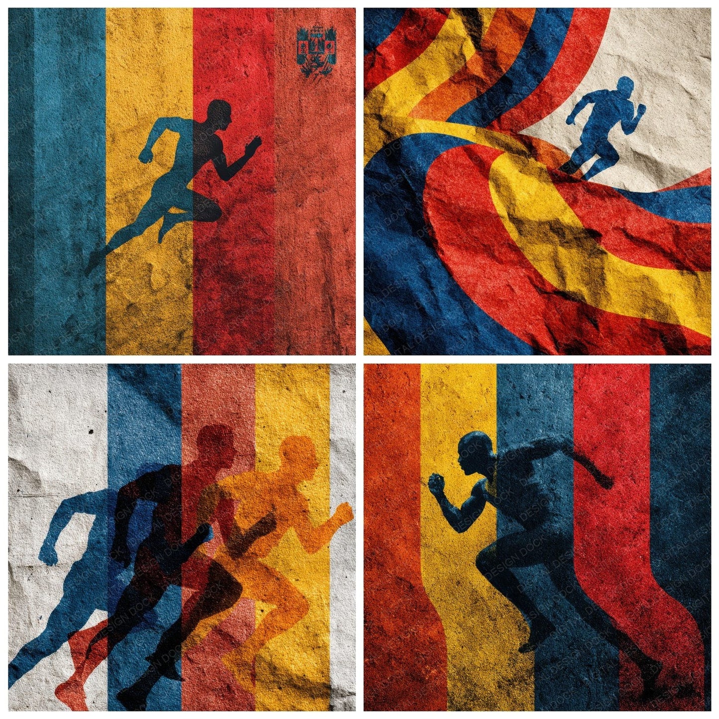Olympic Poster Red Blue Gold Digital Paper Pack (DDD002825)