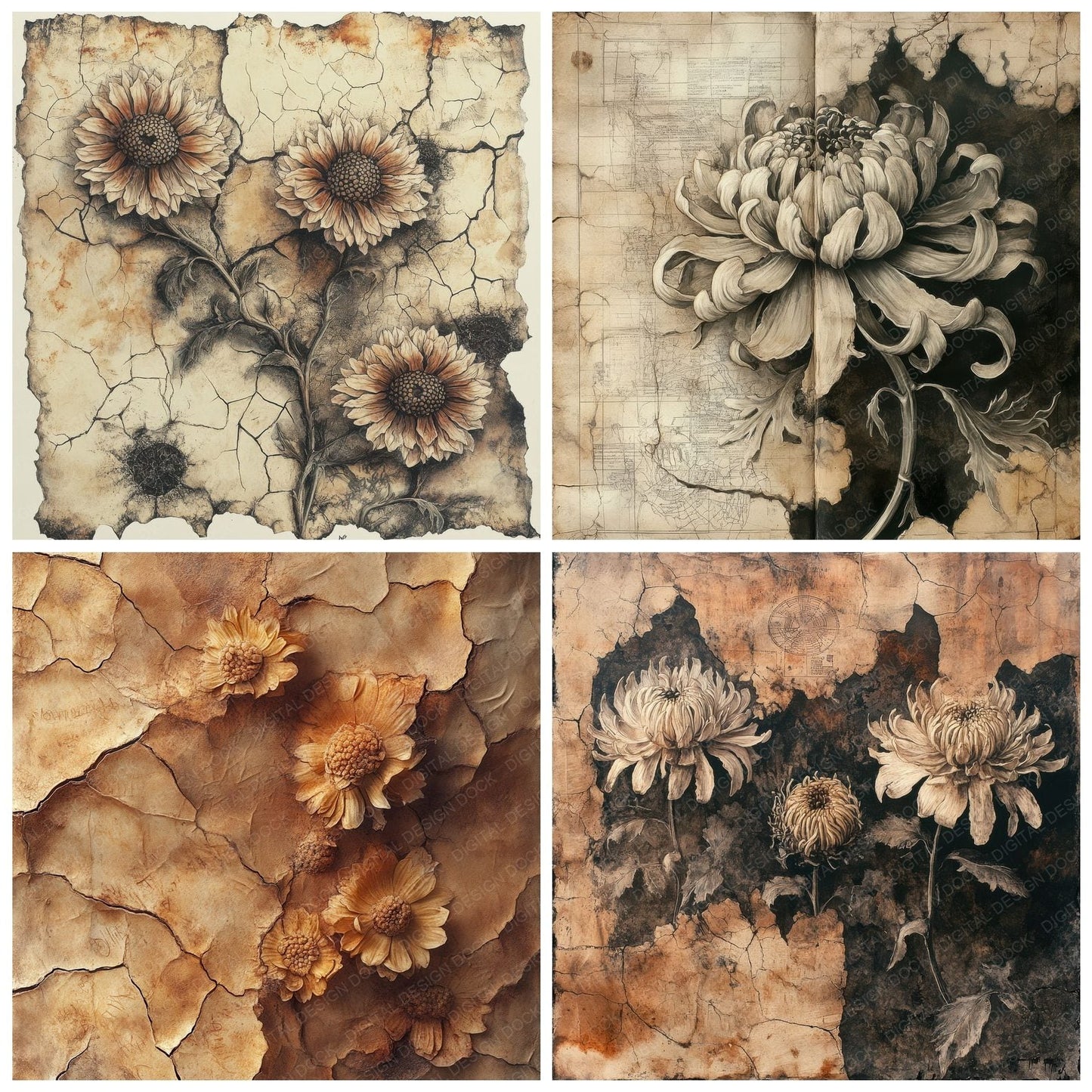Ossified Chrysanthemum Fossil Digital Paper Pack (DDD002839)