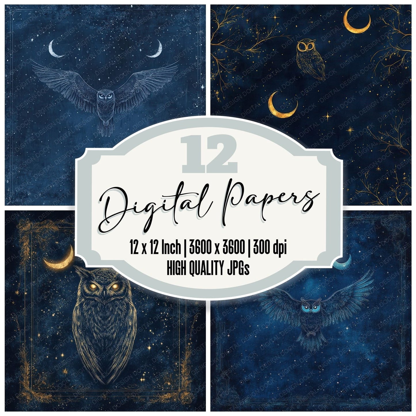 Owl Night Border Digital Paper Pack (DDD002852)