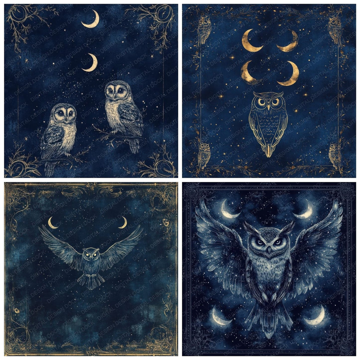 Owl Night Border Digital Paper Pack (DDD002852)