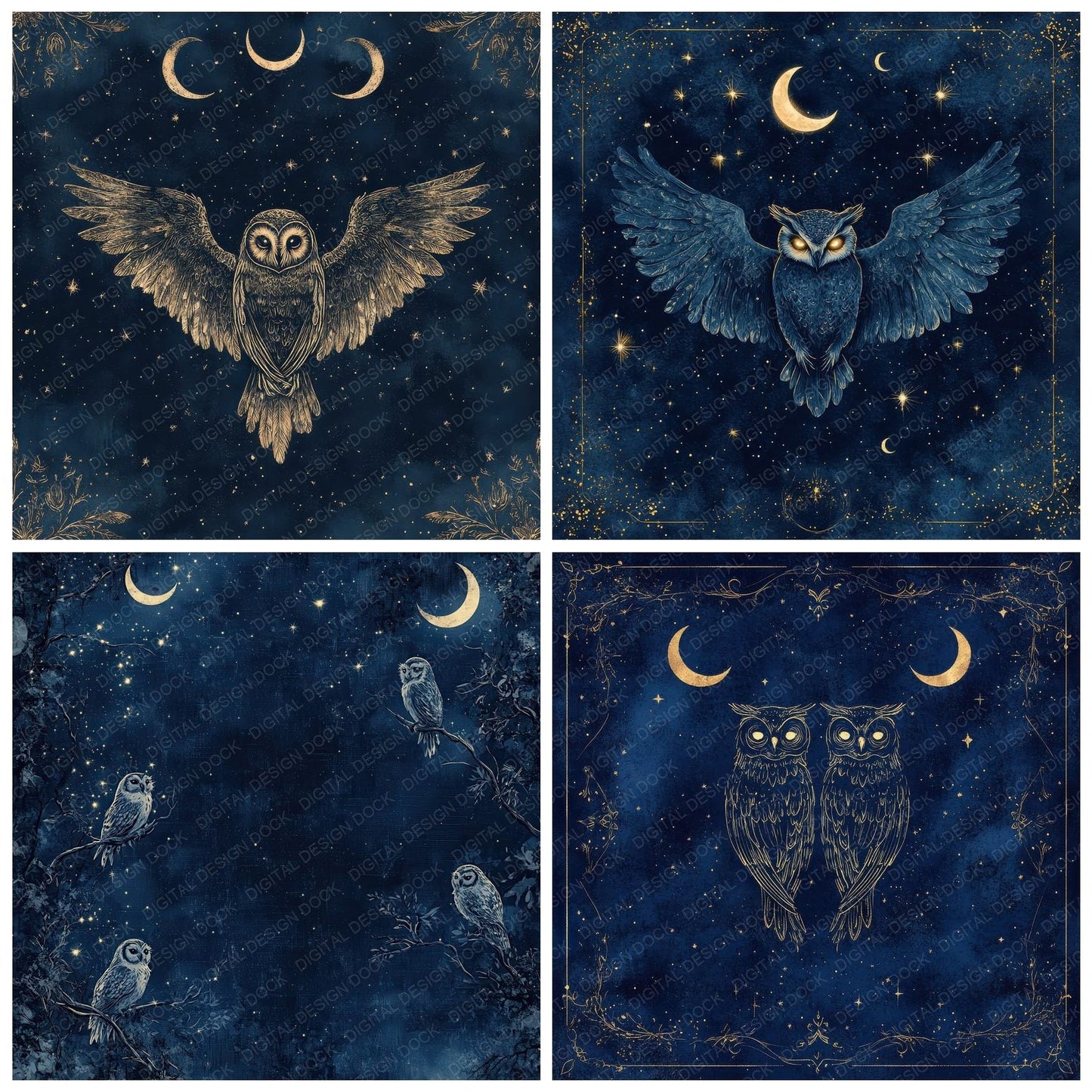 Owl Night Border Digital Paper Pack (DDD002852)