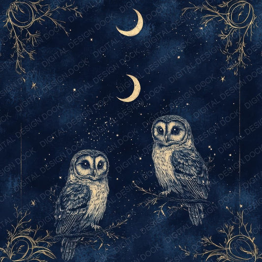 Owl Night Border Digital Paper Pack (DDD002852)