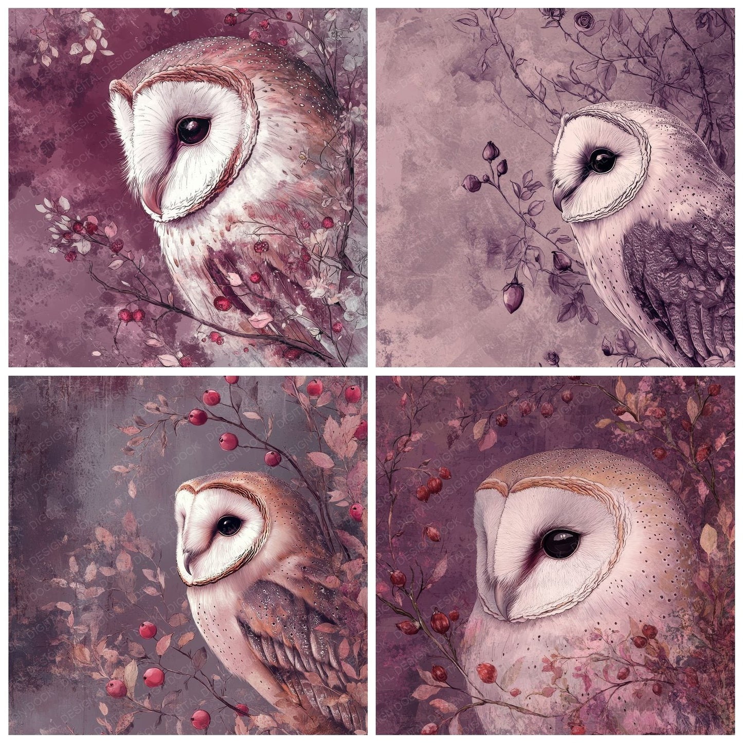 Owl Rosehip Drift Digital Paper Pack (DDD002853)