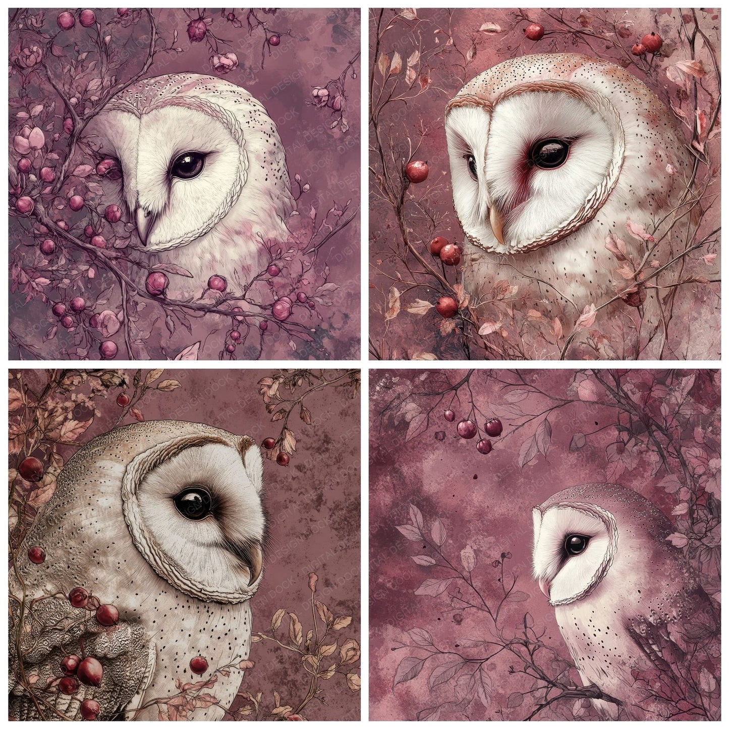 Owl Rosehip Drift Digital Paper Pack (DDD002853)