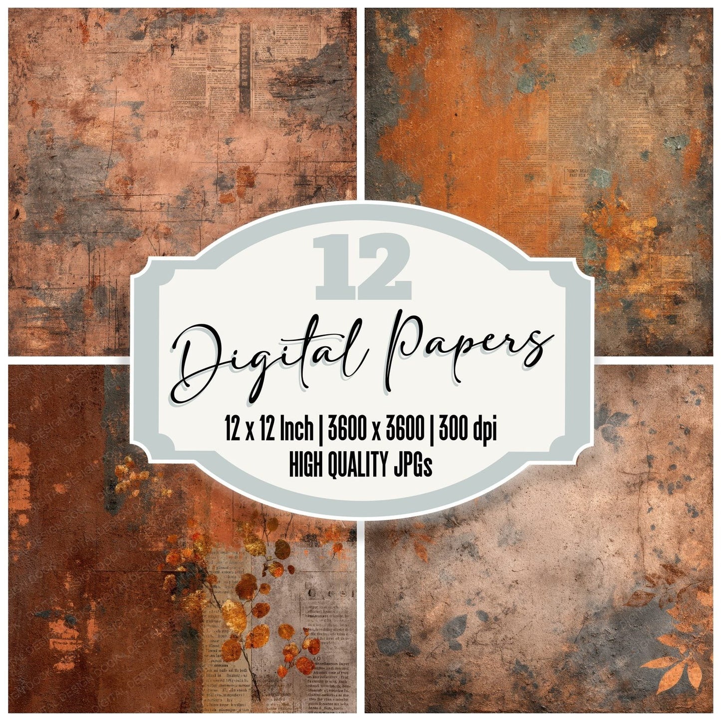 Oxidized Botanical Rust Texture Digital Paper Pack (DDD002859)
