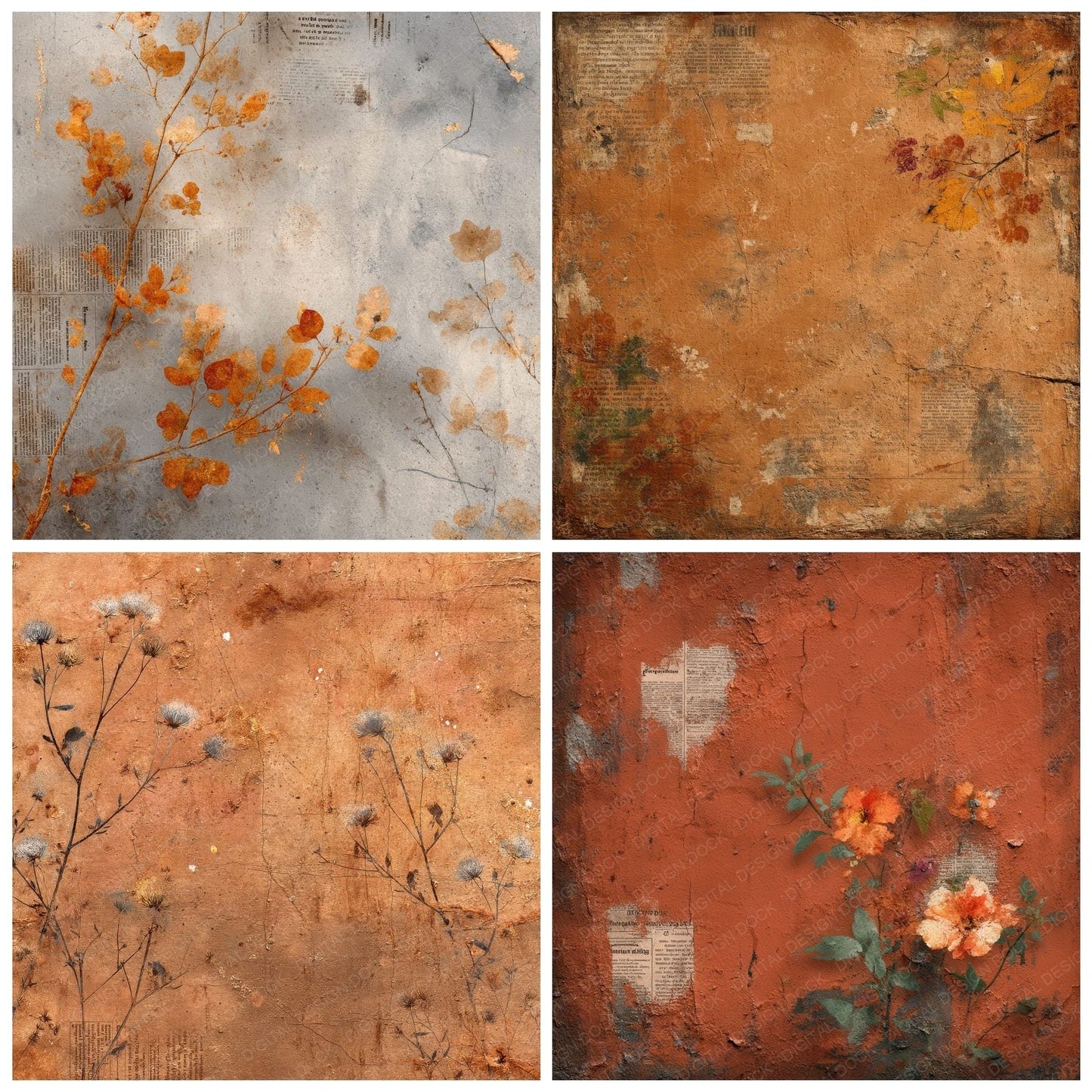 Oxidized Botanical Rust Texture Digital Paper Pack (DDD002859)