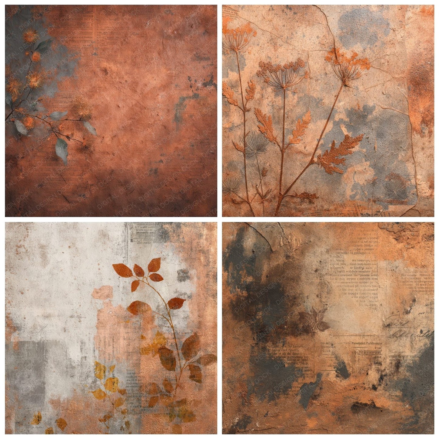 Oxidized Botanical Rust Texture Digital Paper Pack (DDD002859)