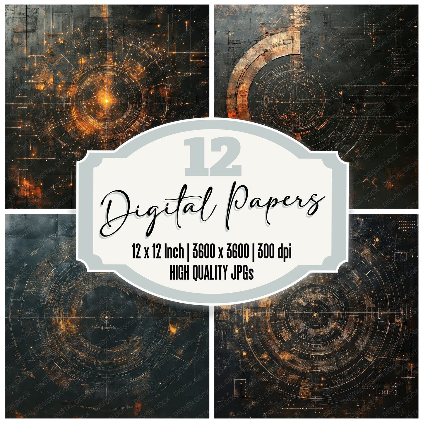 Oxidized Glyph Schematic Digital Paper Pack (DDD002860)