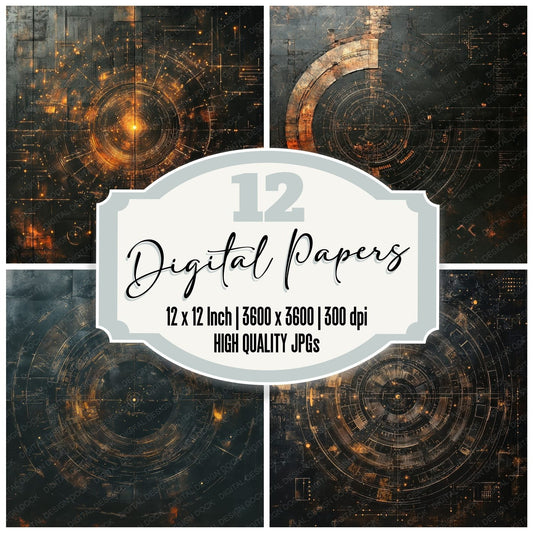 Oxidized Glyph Schematic Digital Paper Pack (DDD002860)
