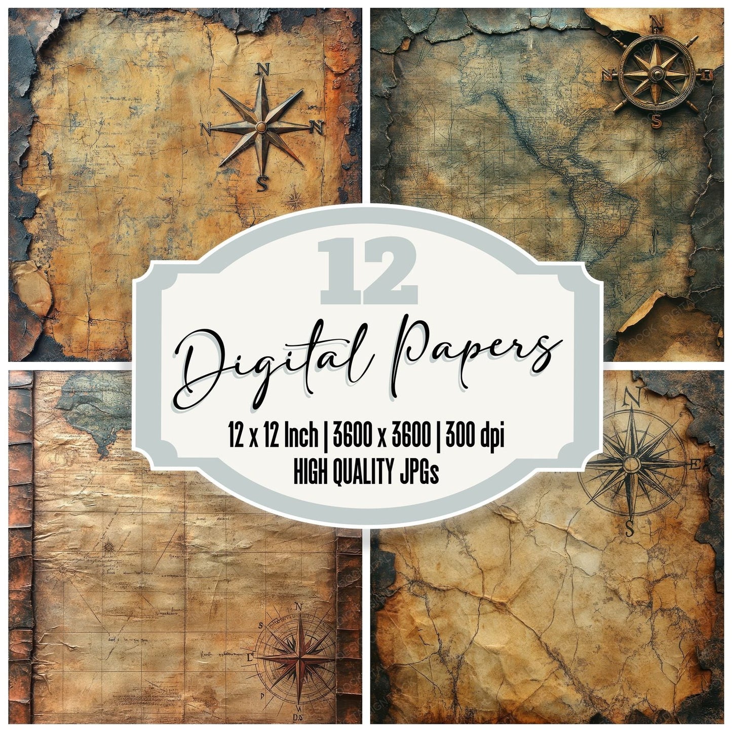 Oxidized Map Script Digital Paper Pack (DDD002861)