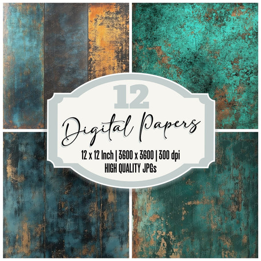 Oxidized Teal Metallic Patina Digital Paper Pack (DDD002863)
