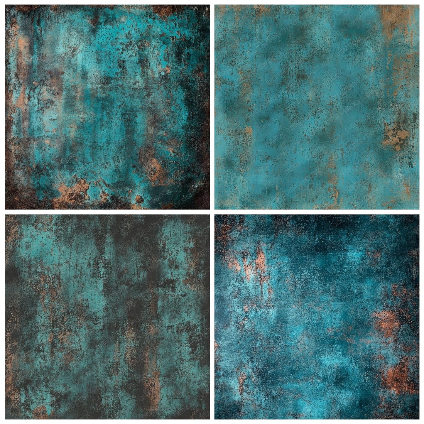 Oxidized Teal Metallic Patina Digital Paper Pack (DDD002863)
