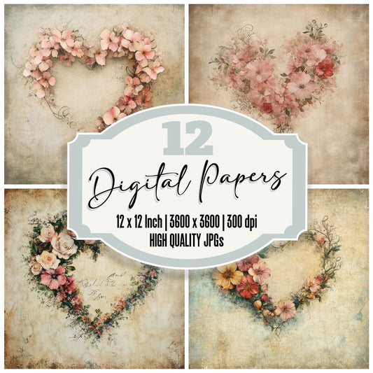 Painted Petal Heart Digital Paper Pack (DDD002868)