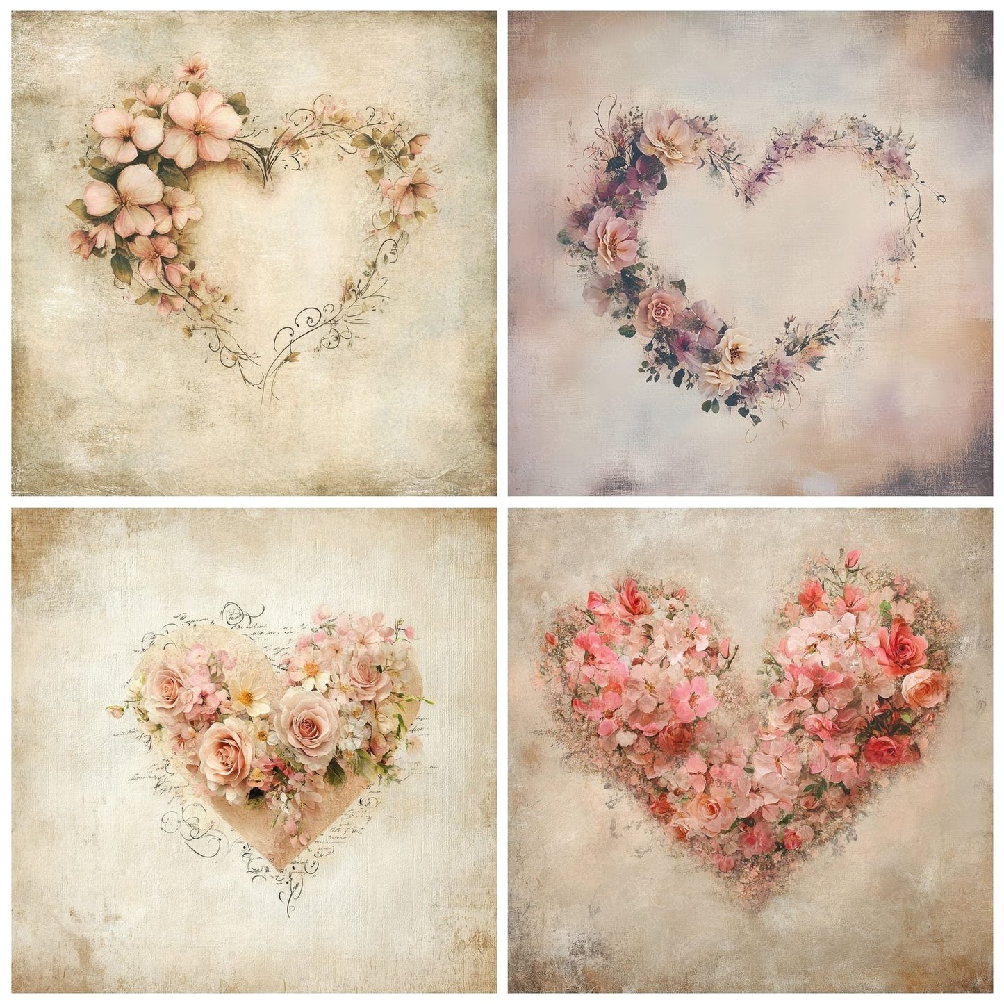 Painted Petal Heart Digital Paper Pack (DDD002868)