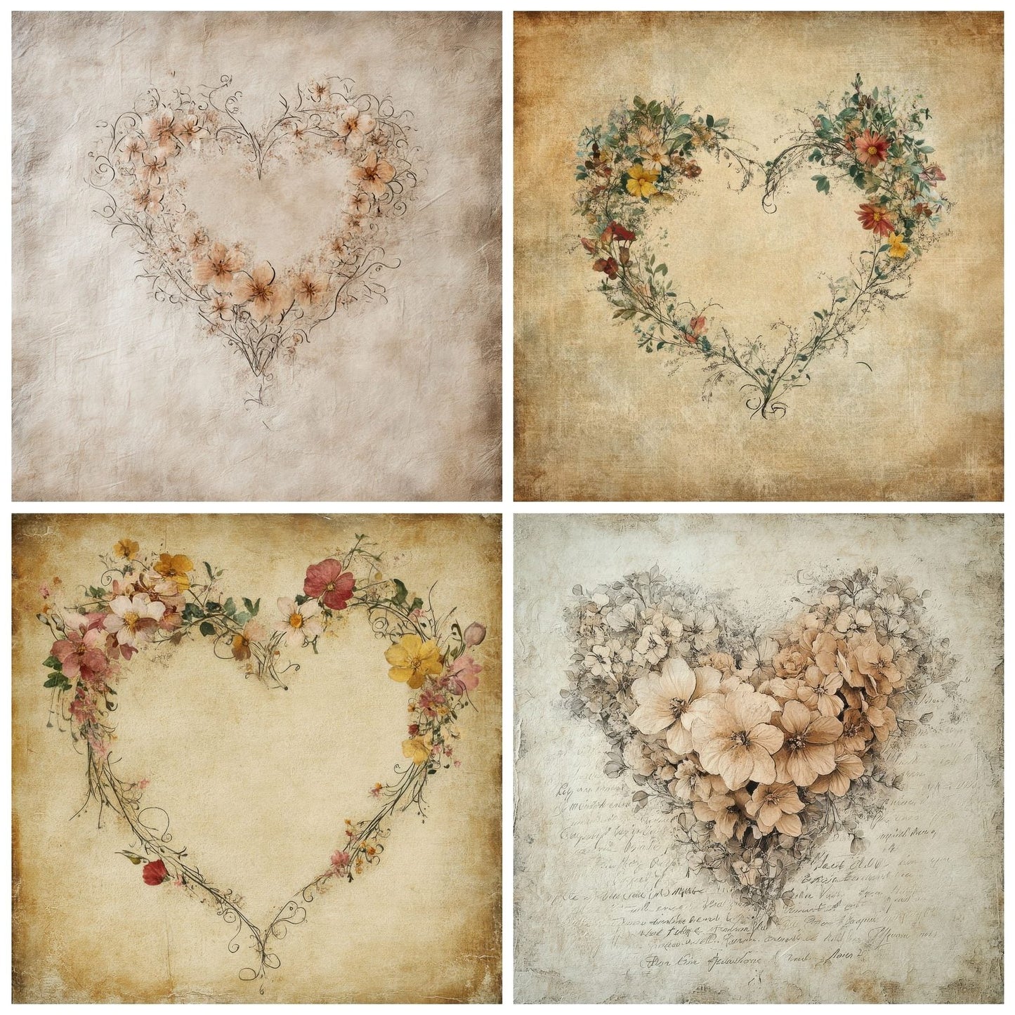 Painted Petal Heart Digital Paper Pack (DDD002868)