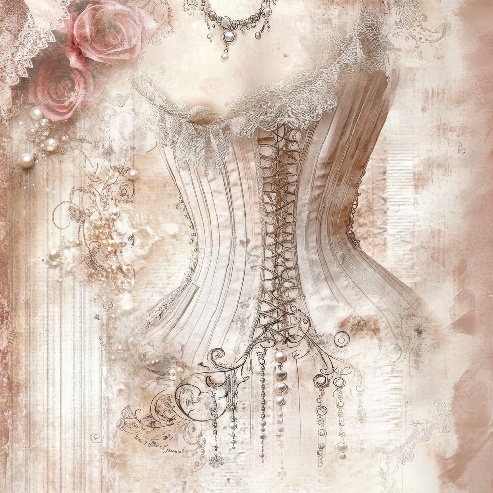 Pale Ivory Lace Victorian Corset Digital Paper Pack (DDD002874)