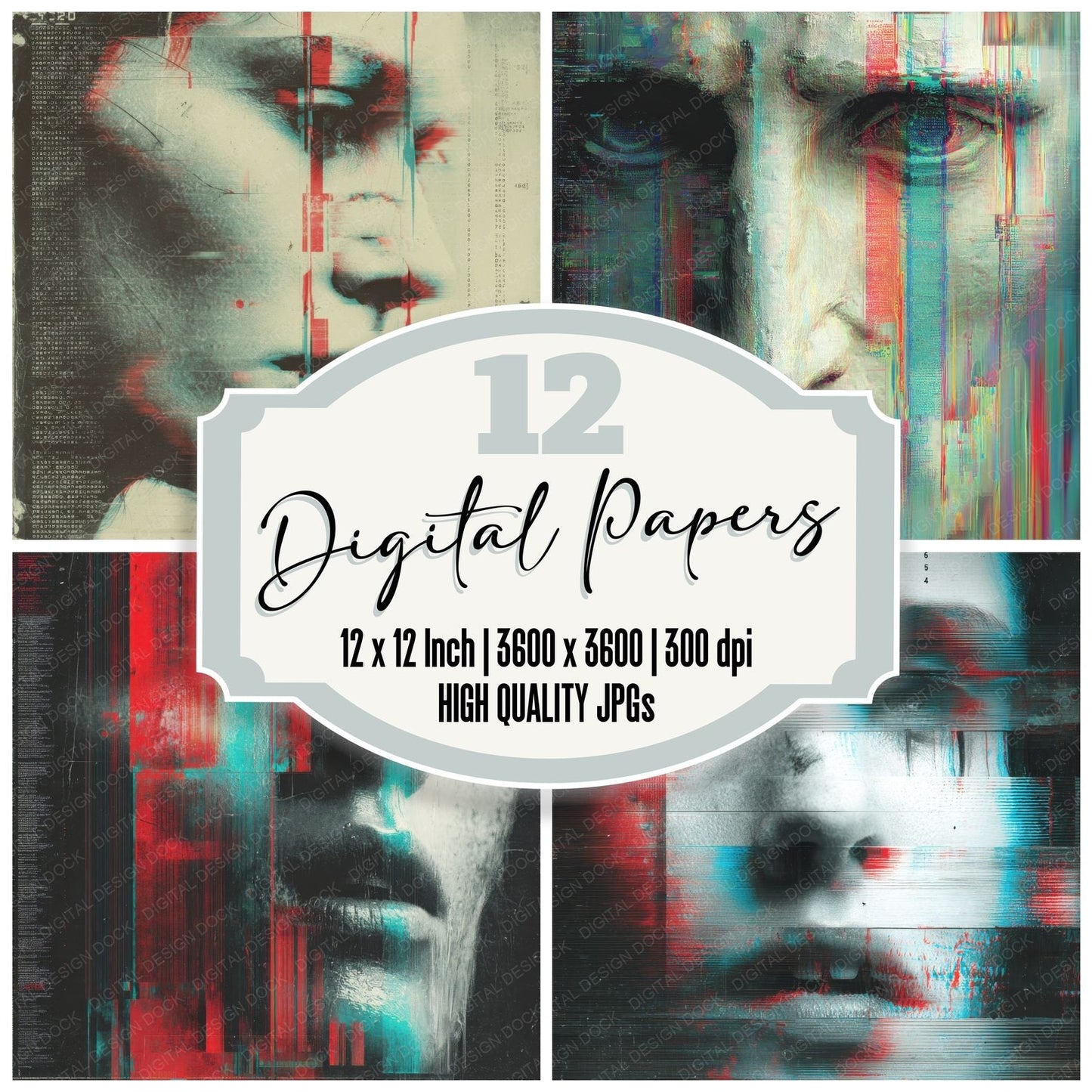 Panel Face Glitch Digital Paper Pack (DDD002881)