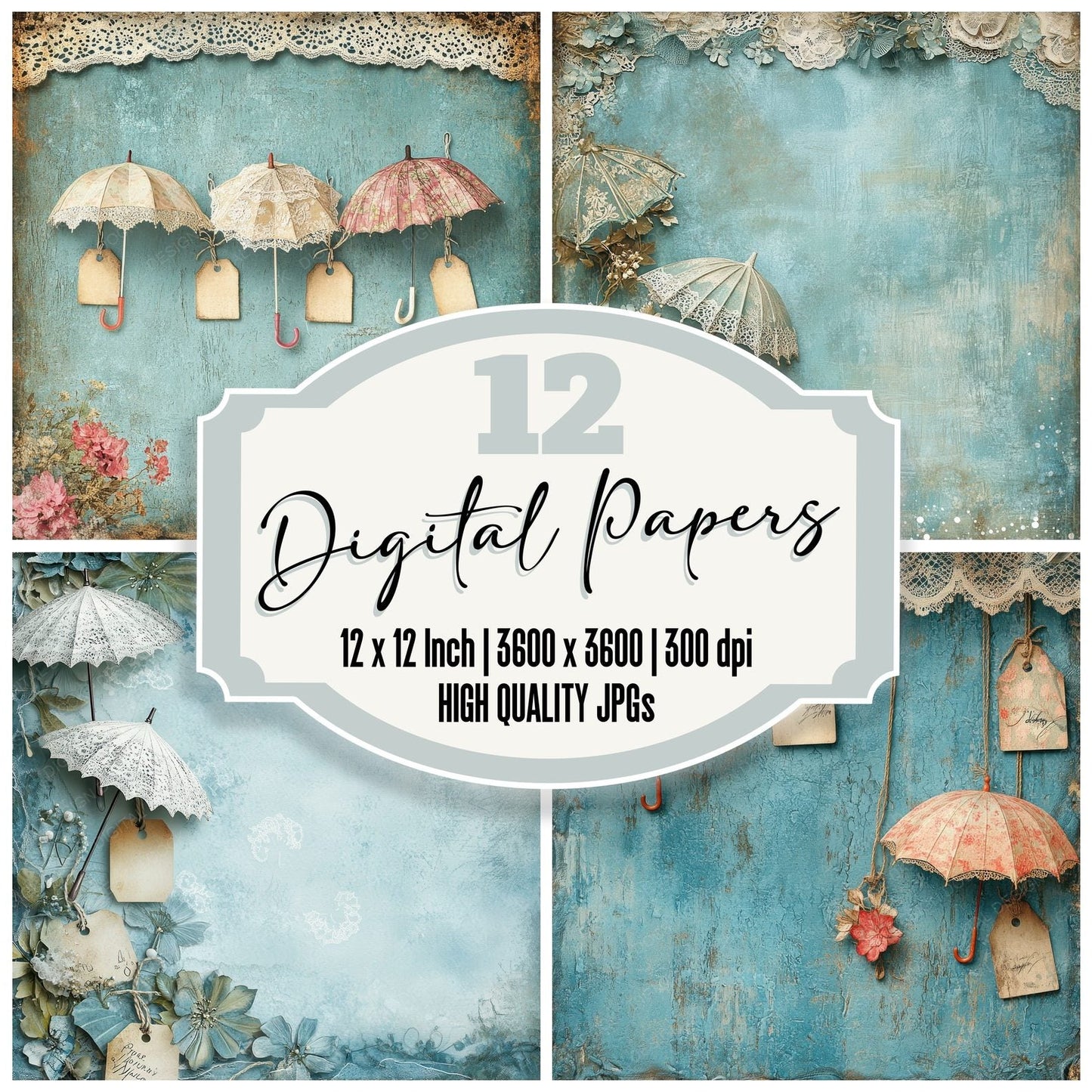 Parasol Blue Border Digital Paper Pack (DDD002888)