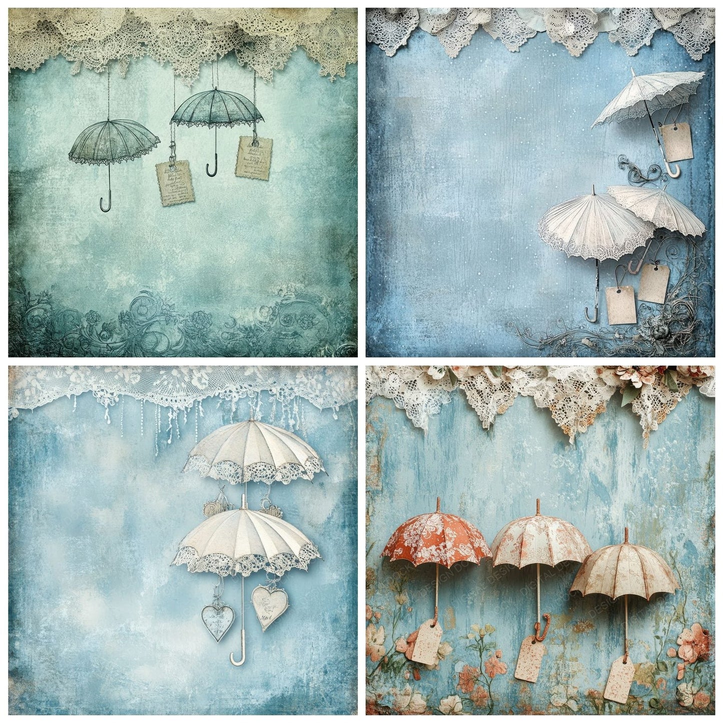 Parasol Blue Border Digital Paper Pack (DDD002888)