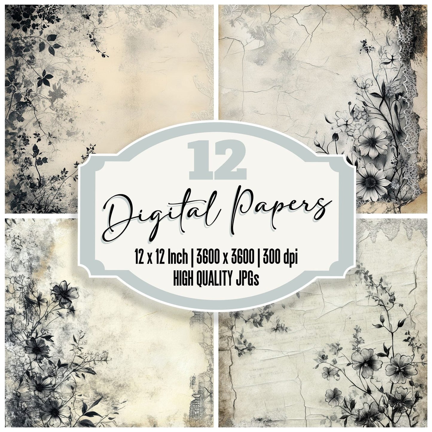 Parchment Lace Fragments Digital Paper Pack (DDD002890)
