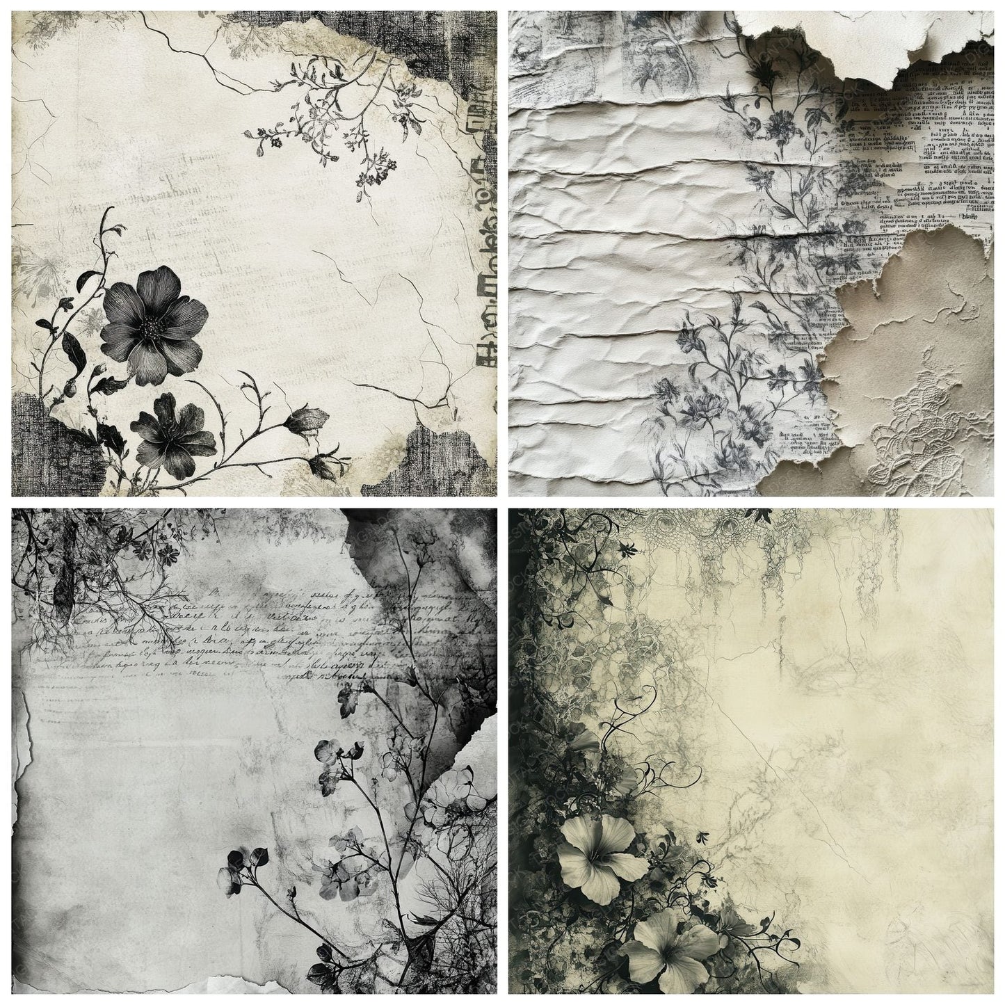 Parchment Lace Fragments Digital Paper Pack (DDD002890)