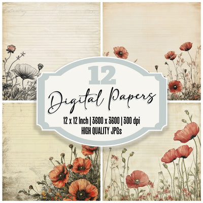 Parchment Poppy Lines Digital Paper Pack (DDD002891)