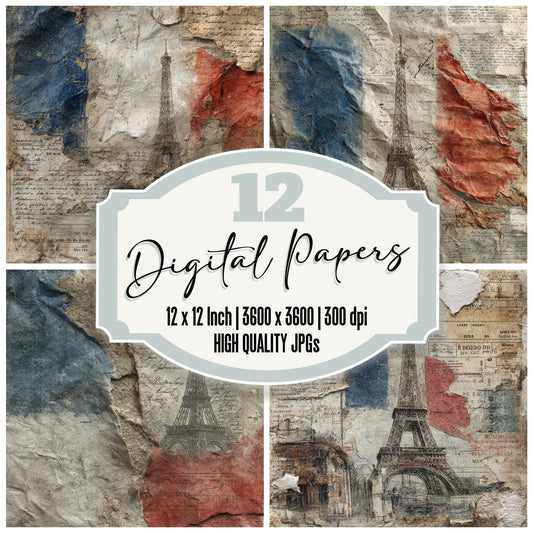 Paris Collage France Map Cafe Digital Paper Pack (DDD002895)
