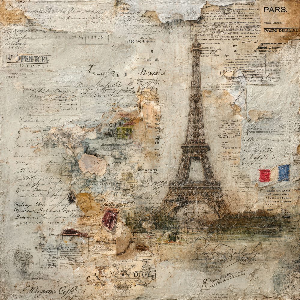 Paris Collage France Map Cafe Digital Paper Pack (DDD002895)
